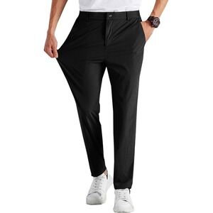 Runcati Men's Stretch Slim Fit Golf Pants W/Elastic Waist - Black - Size L